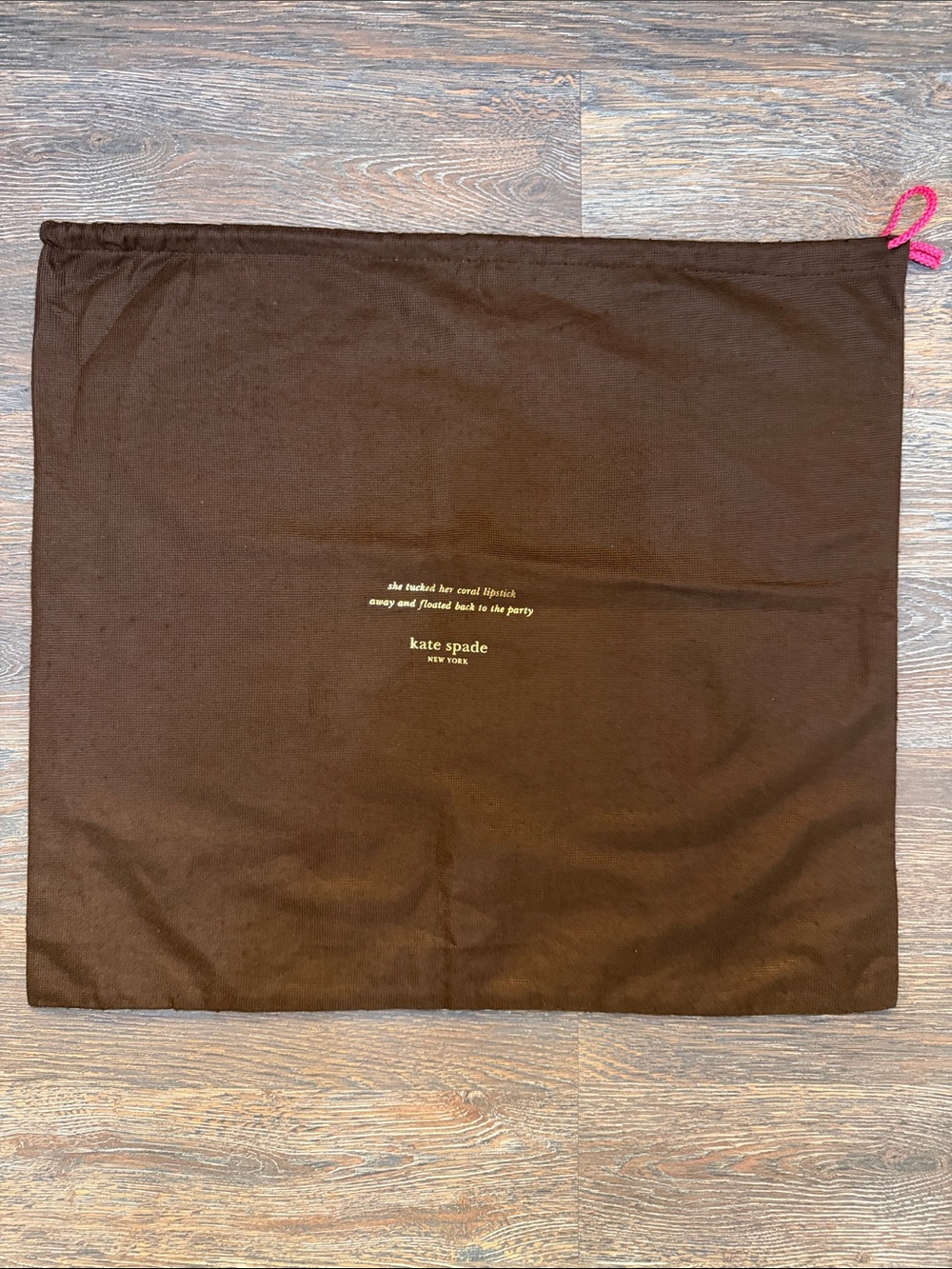 kate spade brown dust bag with pink drawstring